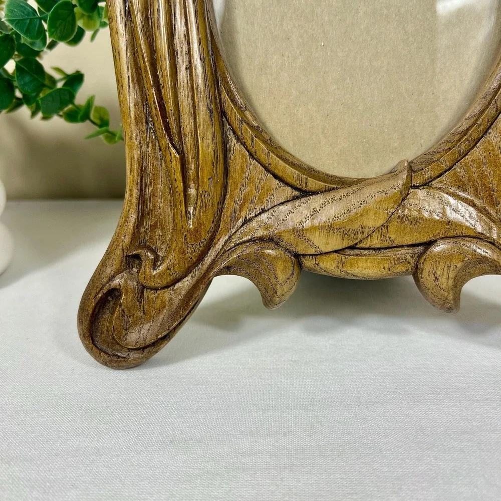 Vintage 1980 Hand Carved Daffodil Floral Design Wood Frame | 5x7